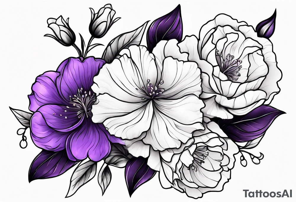 Violet and carnation flowers tattoo idea