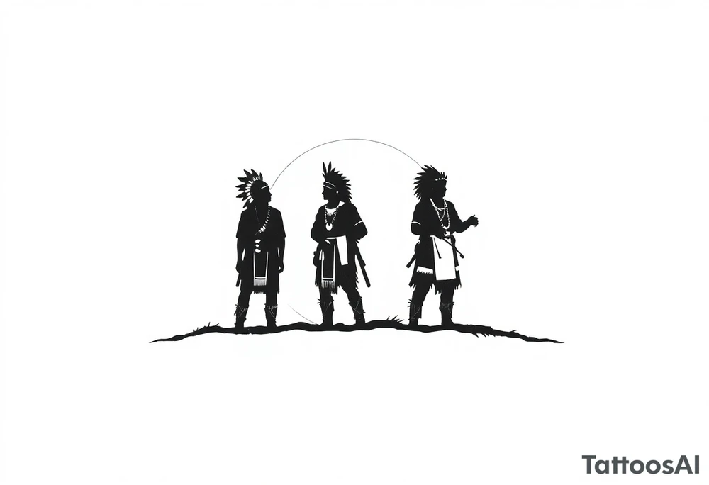 Silhouette of group of Native Americans in sunset tattoo idea