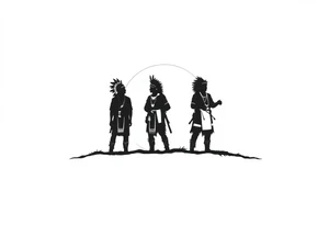 Silhouette of group of Native Americans in sunset tattoo idea