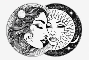 sun and the moon, the overlap
the sun has a woman's half 
face, and the moon, a man's face half making a single face tattoo idea