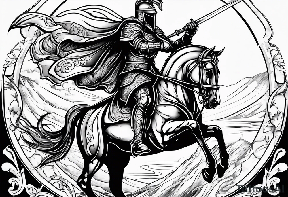 Templer knight on horse with sword an shield tattoo idea