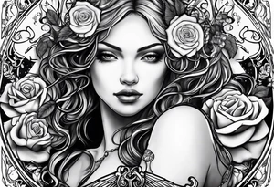 Angel, roses, name MARTINA tattoo idea