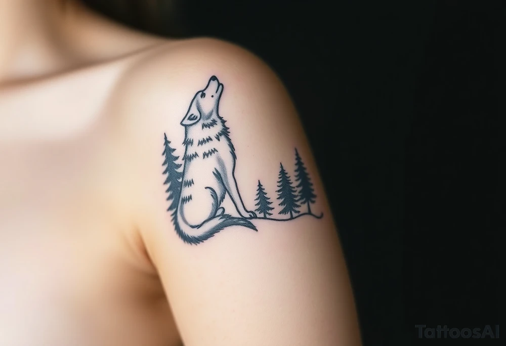 Lone wolf howling at the moon in the forest in the night Columba star tattoo idea