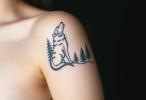 Lone wolf howling at the moon in the forest in the night Columba star tattoo idea