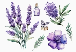 Dupla exposição de flores de lavanda com a medalha de são bento, para tatuagem, arte em aquarela. tattoo idea