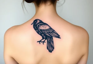 Raven with starry sky background with zodiac constellations in it with runes in sky tattoo idea