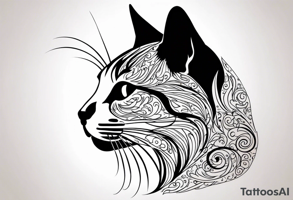 right side profile of a cat face tattoo idea