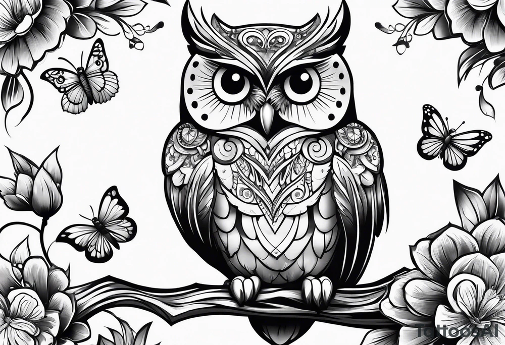 Owl with butterfly body tattoo idea