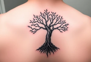 mystical tree of life with cosmic roots and celestial branches tattoo idea