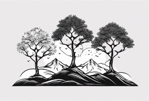 Three mountains three trees with roots tattoo idea