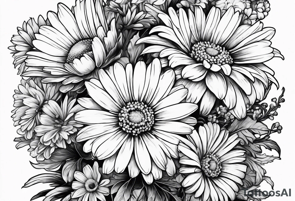 bouquet of daisy, aster, and carnations with stems tattoo idea bouquet of daisy, aster, and carnations with stems tattoo idea