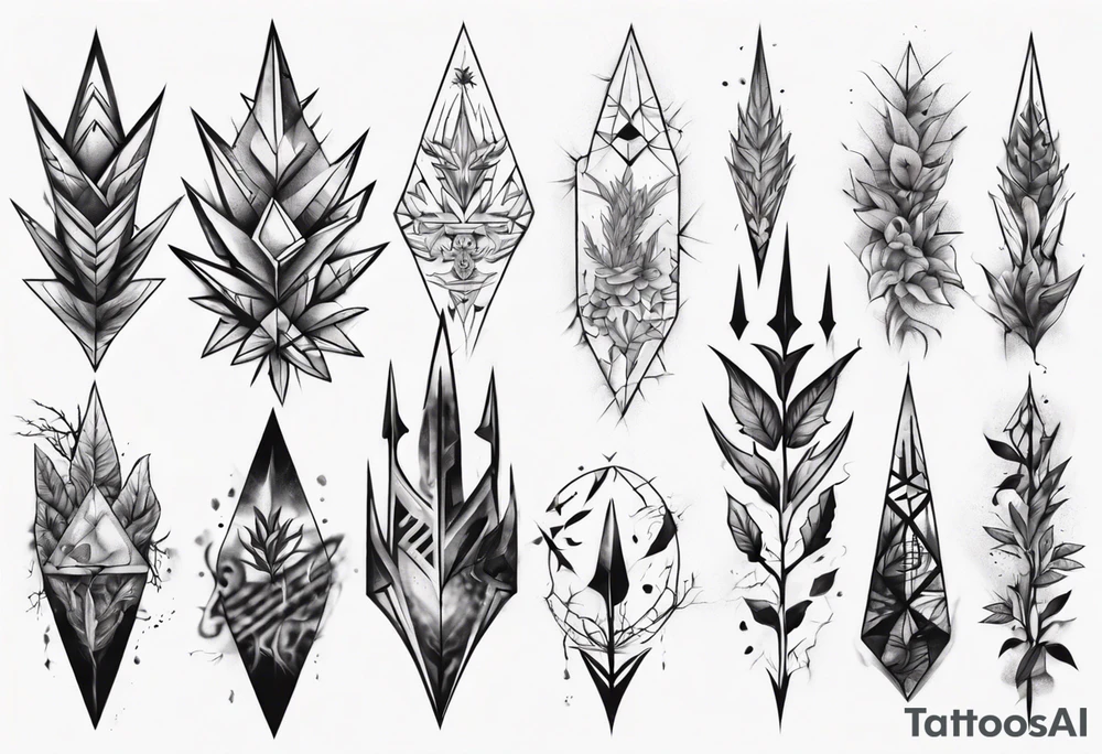 full arm tattoo. scary pointy leaves combined with geometric shapes. whole arm tattoo idea