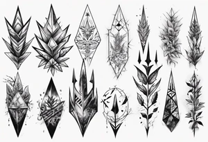 full arm tattoo. scary pointy leaves combined with geometric shapes. whole arm tattoo idea