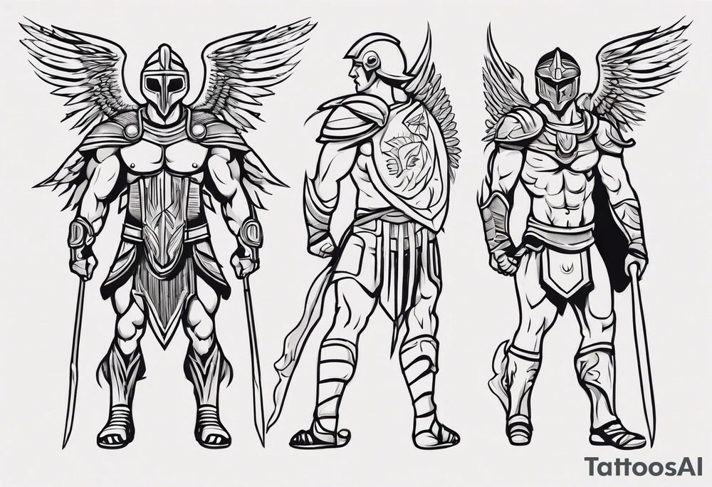 ultra-fine line linework vector of a gladiator with wings tattoo idea ultra-fine line linework vector of a gladiator with wings tattoo idea