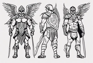 ultra-fine line linework vector of a gladiator with wings tattoo idea