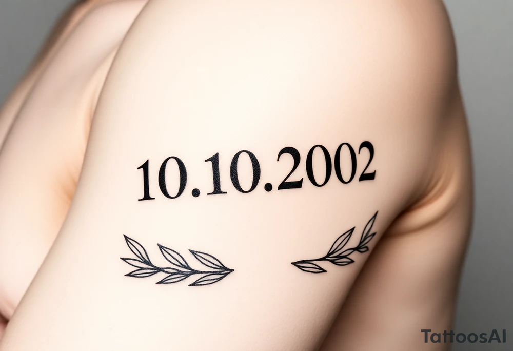 roman numerals of 10.10.2002 in laurel crown in an ancient roman styles tattoo idea