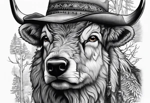 Montana mountains cowboy bison wolf leg sleeve tattoo idea