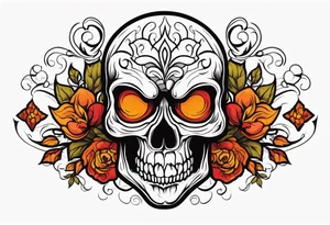 Scary skull that is red and orange tattoo idea