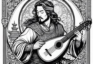medieval man playing the lute tattoo idea