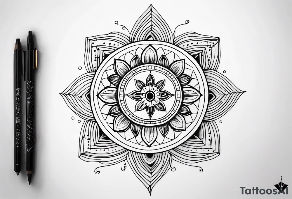Mandala tattoo with music notes tattoo idea