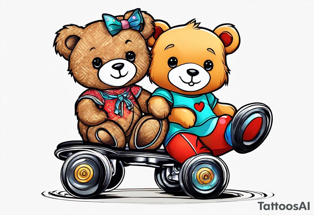 Teddy bears rollerskating tattoo idea
