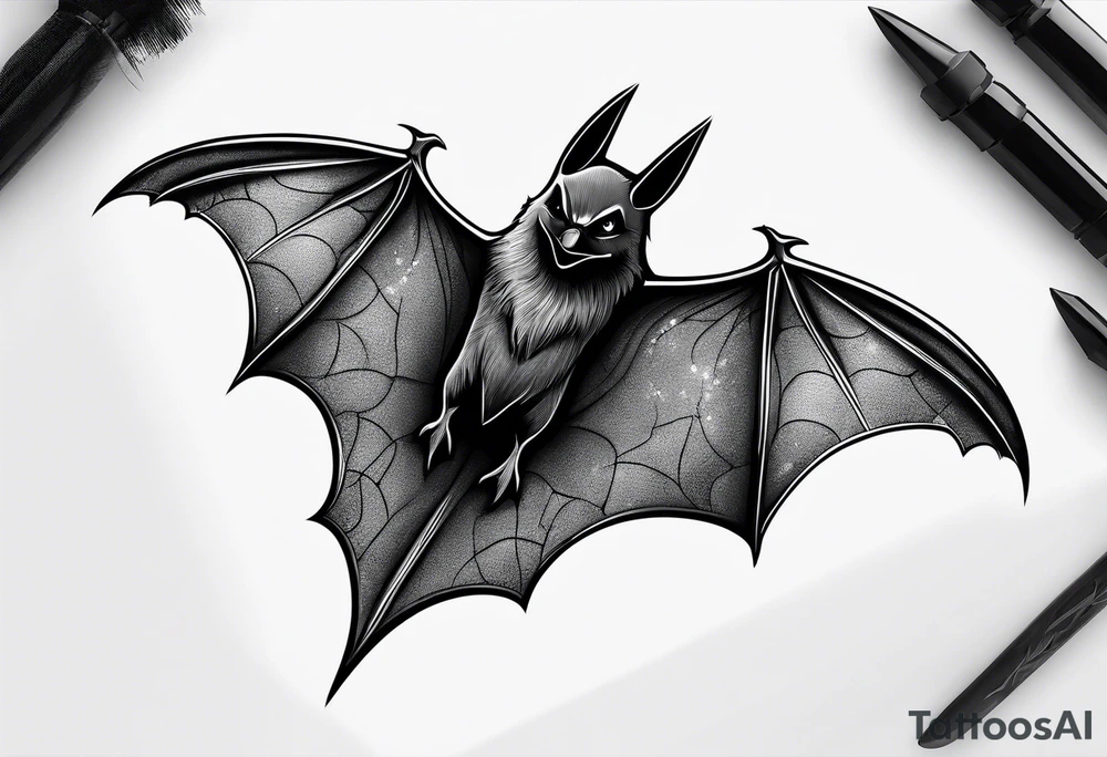 Black bat flying tattoo idea