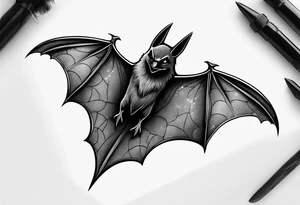 Black bat flying tattoo idea