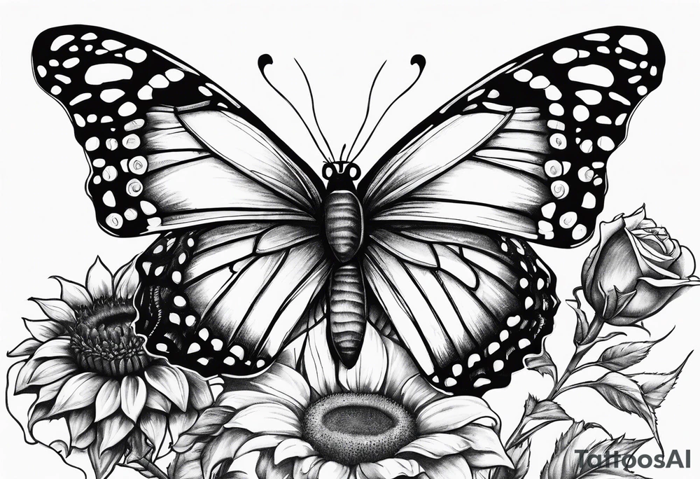 Butterfly, sunflower, camera, book, flower rose tattoo idea