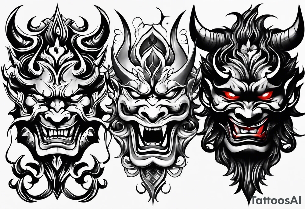 half Oni Mask on tricep tattoo idea