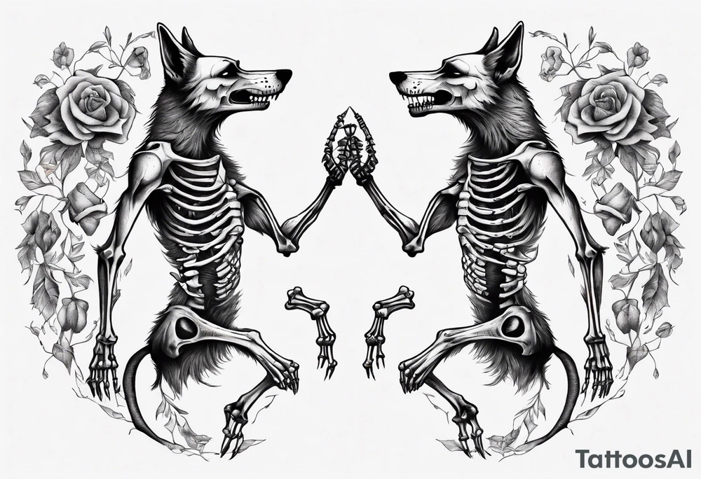 two wolf skeletons dancing with anatomically correct bones tattoo idea two wolf skeletons dancing with anatomically correct bones tattoo idea