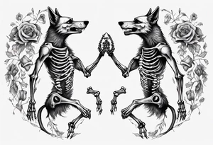 two wolf skeletons dancing with anatomically correct bones tattoo idea