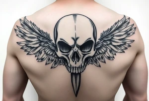 Half sleeve skull design with dagger and feathers tattoo idea