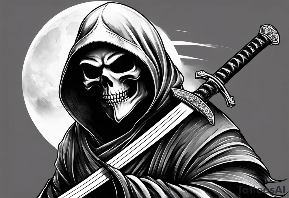 katana with grim reaper tattoo idea