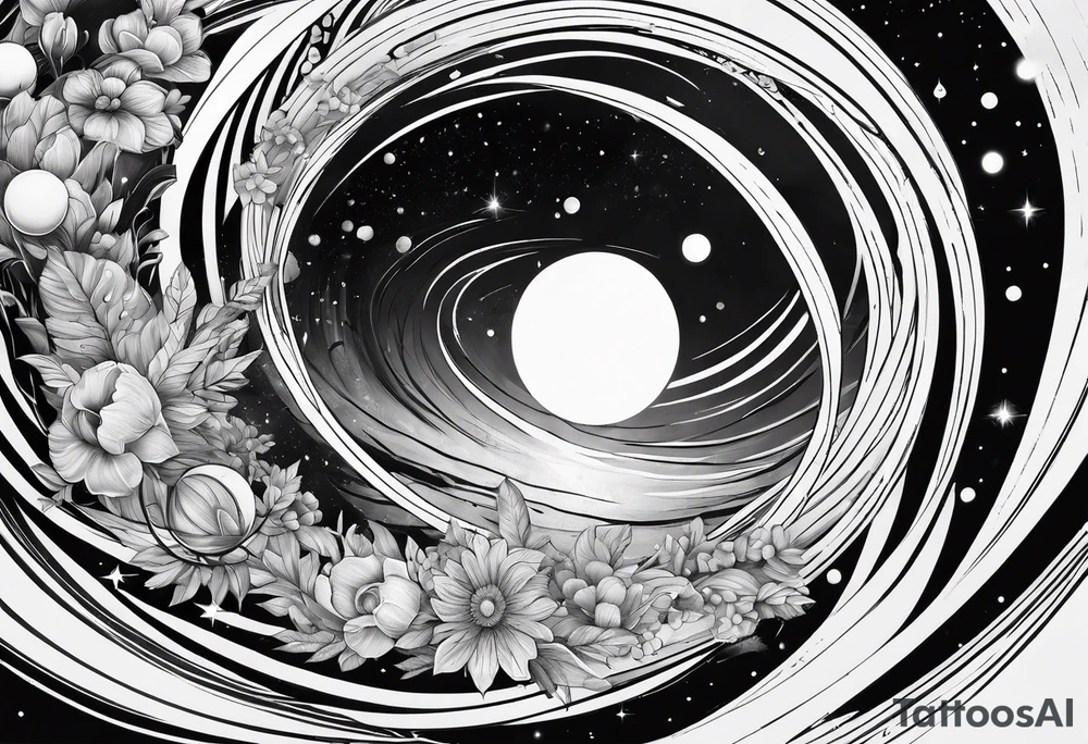 planets falling into a spiraling black hole tattoo idea
