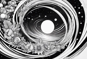 planets falling into a spiraling black hole tattoo idea