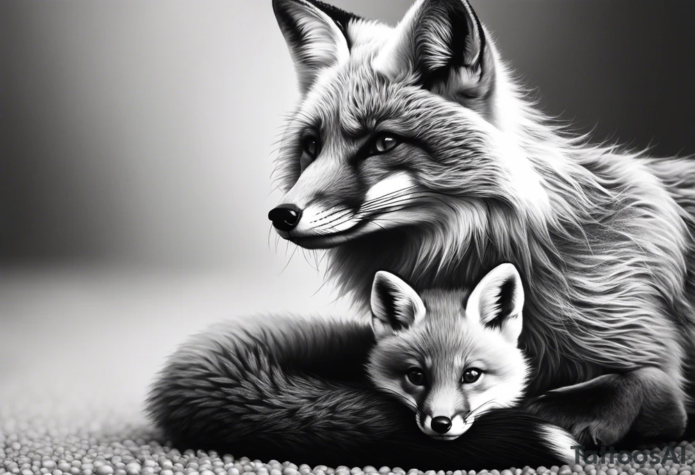 mom and baby fox, realistic tattoo idea