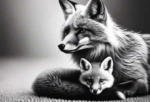 mom and baby fox, realistic tattoo idea