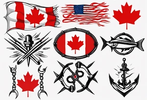Canadian flag with crossed fish hooks tattoo idea