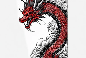 dragon irezumi arm sleeve in black and red tattoo idea