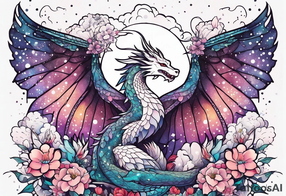 Constellation, wing , snow , cross , dragon female japan kawaii , flower tattoo idea