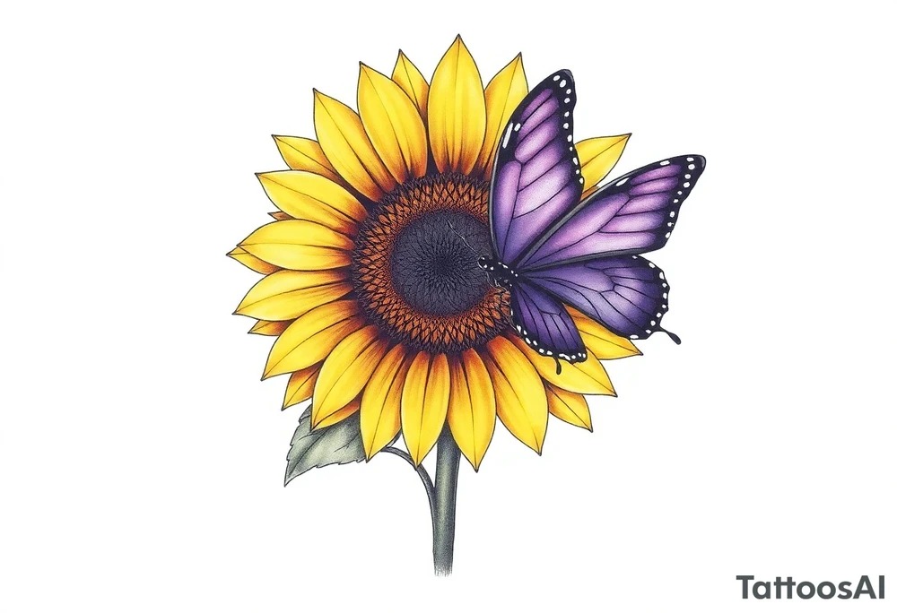 Sunflower with purple butterfly tattoo idea