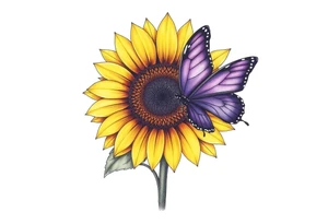Sunflower with purple butterfly tattoo idea