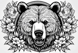 one bear roaring second bear normal 
flowers leaves tattoo idea