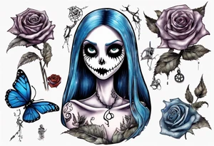 Nightmare before Christmas Sallyholding a flower. With a blue butterfly flying around her tattoo idea