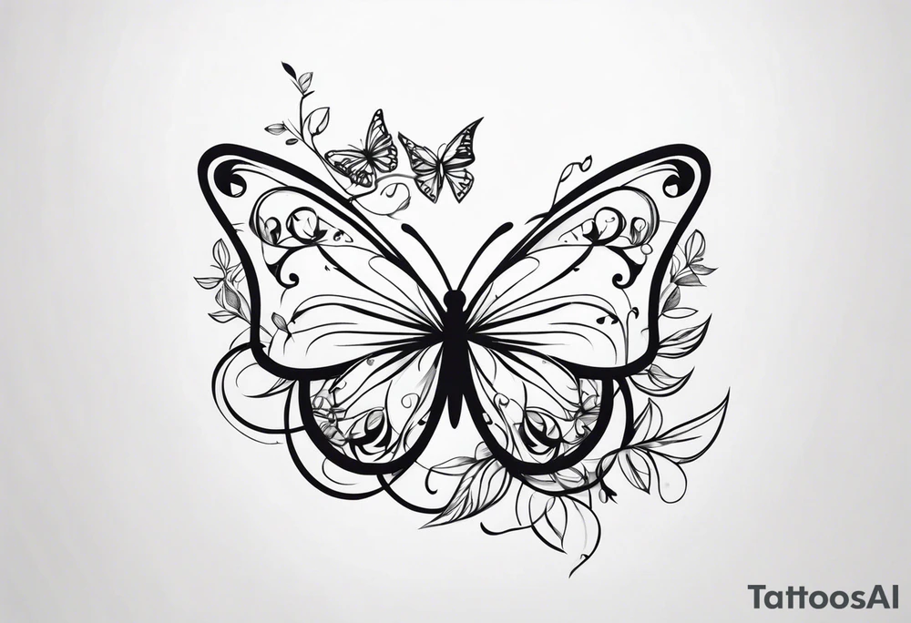 Butterflies in center of forearm with vine wrap around arm tattoo idea