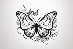 Butterflies in center of forearm with vine wrap around arm tattoo idea