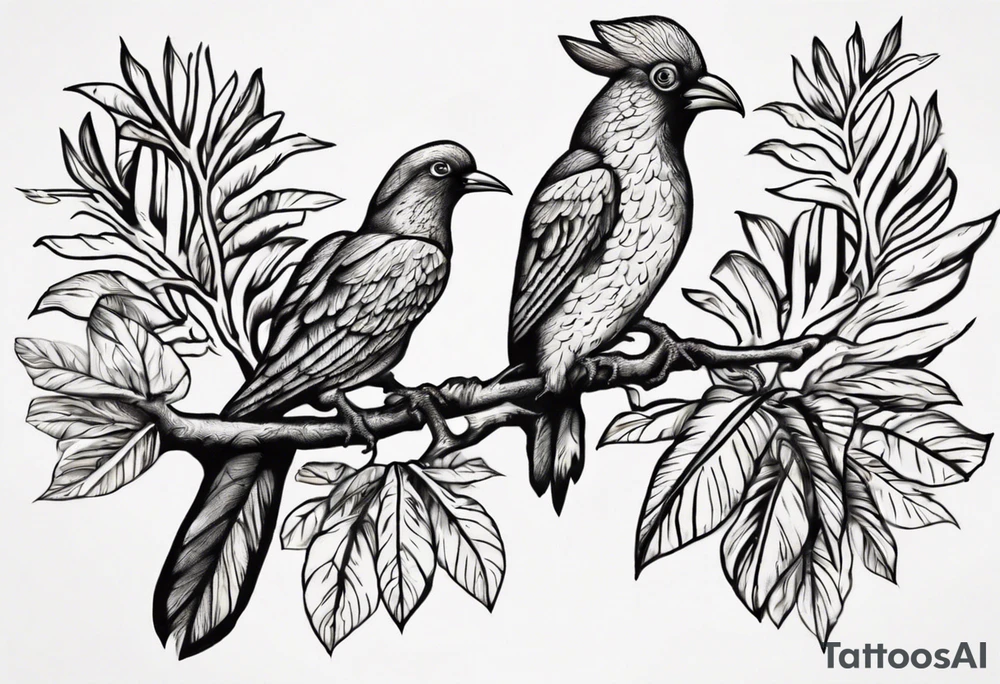 Certainly! Picture a vibrant Doctor Bird perched on a branch of ackee fruits, surrounded by lush tropical foliage. Below, the roots of a tree could form the shape of Jamaica's outline, with the initials of family members delicately incorporated into the branches or the trunk. This combination can create a visually striking and meaningful tattoo. tattoo idea