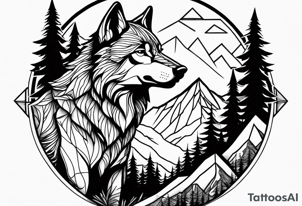 Mountains, wolf in it tattoo idea