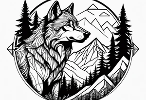 Mountains, wolf in it tattoo idea