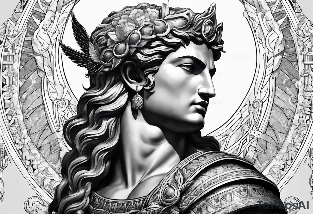 apollo
god of the sun
with his bow
upper body tattoo idea